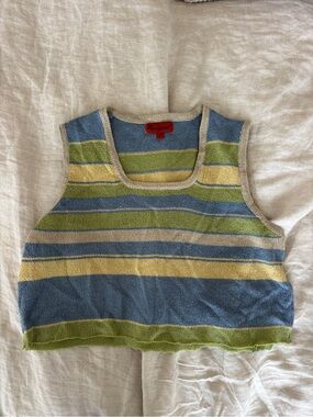 Vintage Striped Knit Tank Top in Blue, Green & Yellow
